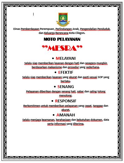 Moto Pelayanan Dinas Pemberdayaan Perempuan, Perlindungan Anak Serta Pengendalian Penduduk dan Keluarga Berencana K